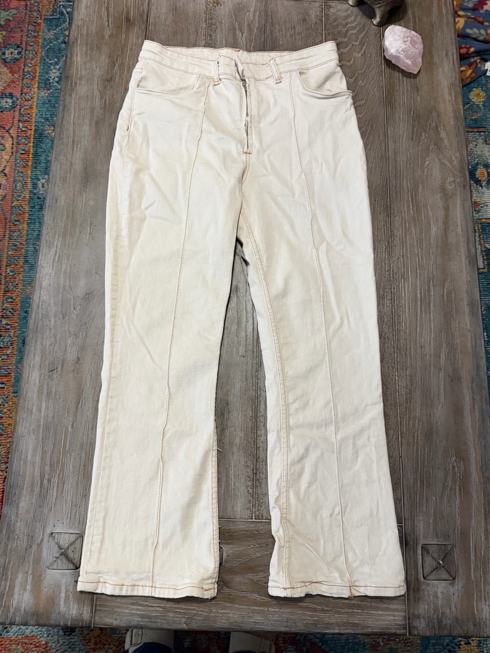 Women's Cream Straight-Leg Jeans